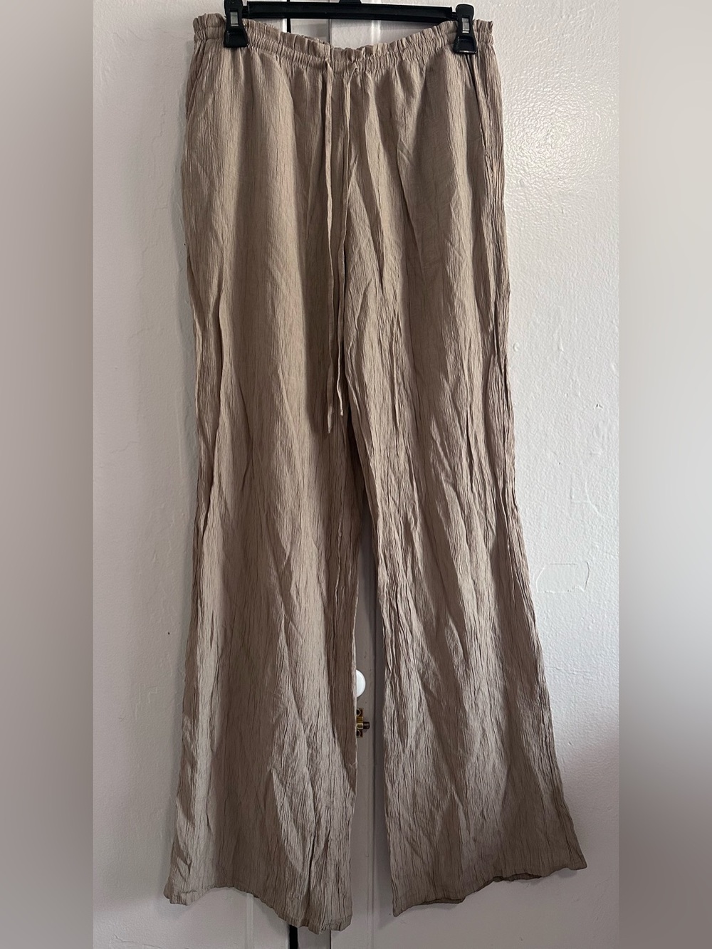 NWOT-Zara Women's Drawstring Wide-Leg Pants in Light Taupe